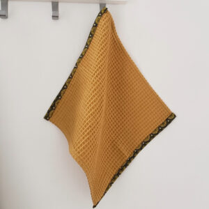 Serviette main éventails ocre