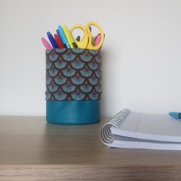 Trousse pot à crayons éventails bleu – Image 2